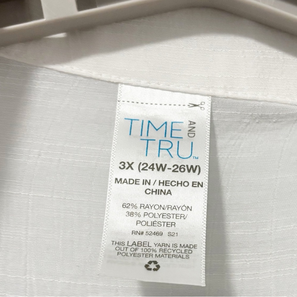Time and‎ Tru Collared Button-Up Blouse Womens 3X White Lightweight Vacation - Picture 3 of 14